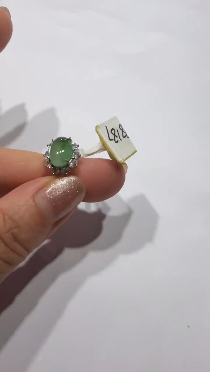 银S925镶嵌戒指翡翠通体925银镶缅甸A货翡翠戒指