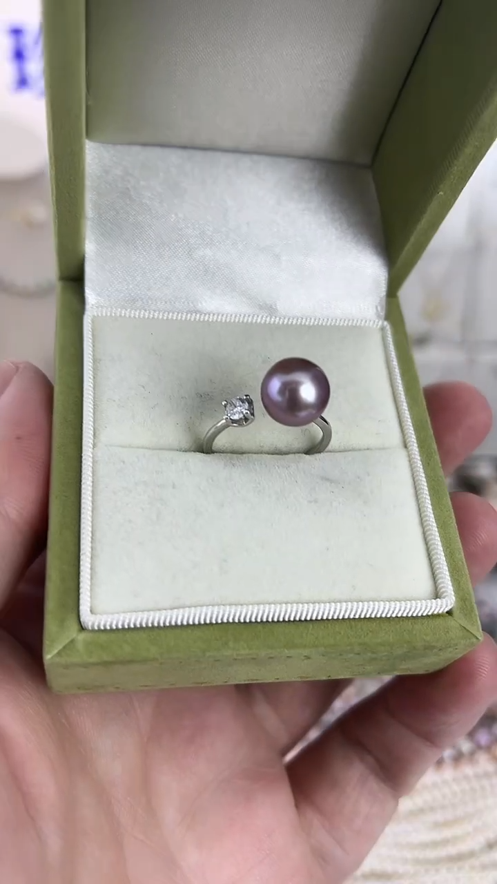 颈饰银S925镶嵌淡水珍珠06天然珍珠极光薰衣草紫戒指
