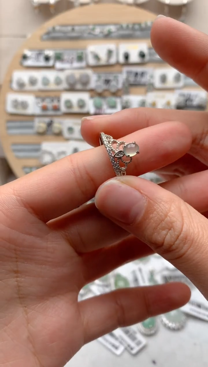 【闪购商品】翡翠戒指银S925镶嵌3号