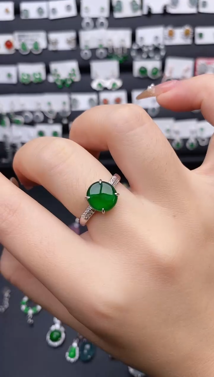 银S925镶嵌戒指翡翠0