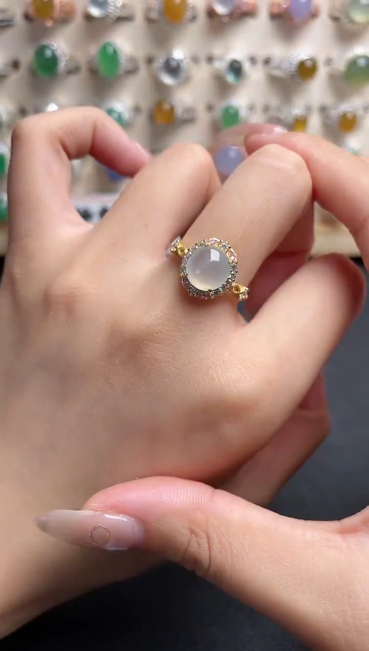 【闪购商品】翡翠戒指银S925镶嵌一物一证一礼盒