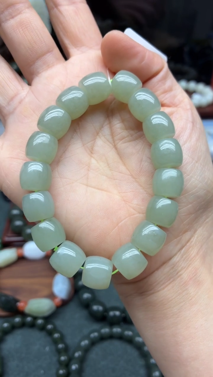 未镶嵌手链和田玉雪*A68 12mm冰晴水直切