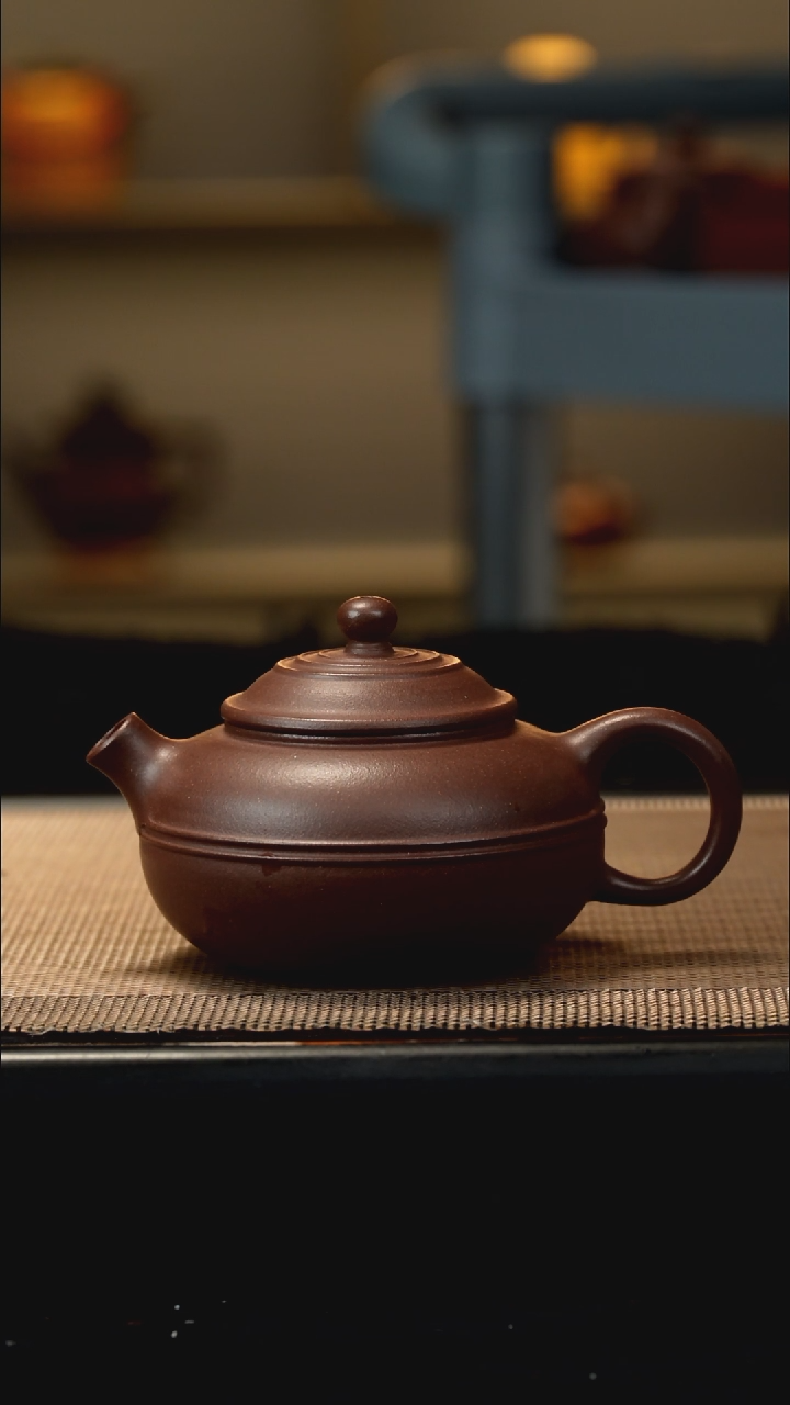 紫砂茶盏紫泥腰线巨轮150CC