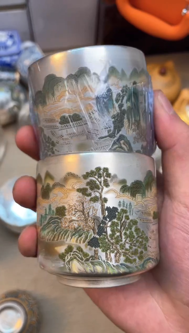 【闪购商品】瓷片@@@@@@@@@@@@山水雅居银对杯