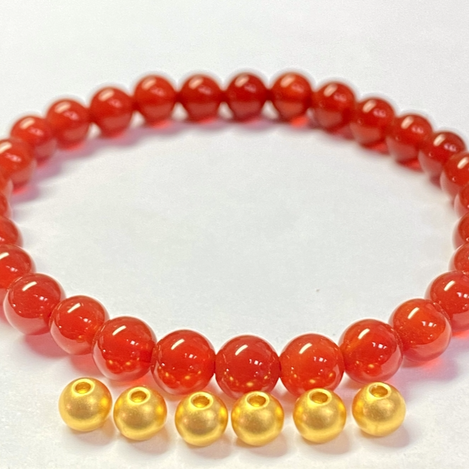 足金999卡5mm古法6颗 红色玛 瑙手串@@A006-6