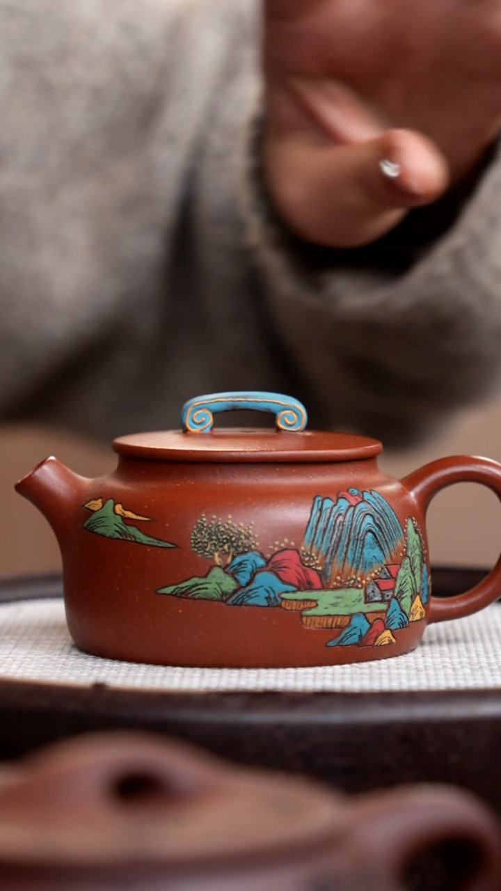 【闪购商品】紫砂茶壶降坡泥德钟彩刻山水010