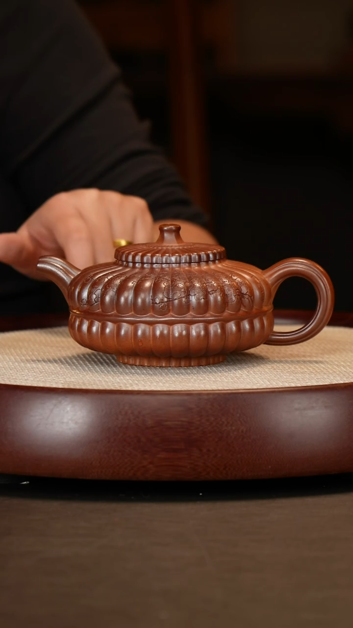 【闪购商品】紫砂茶壶龙窑柴烧合菊350c壶承三罐茶叶