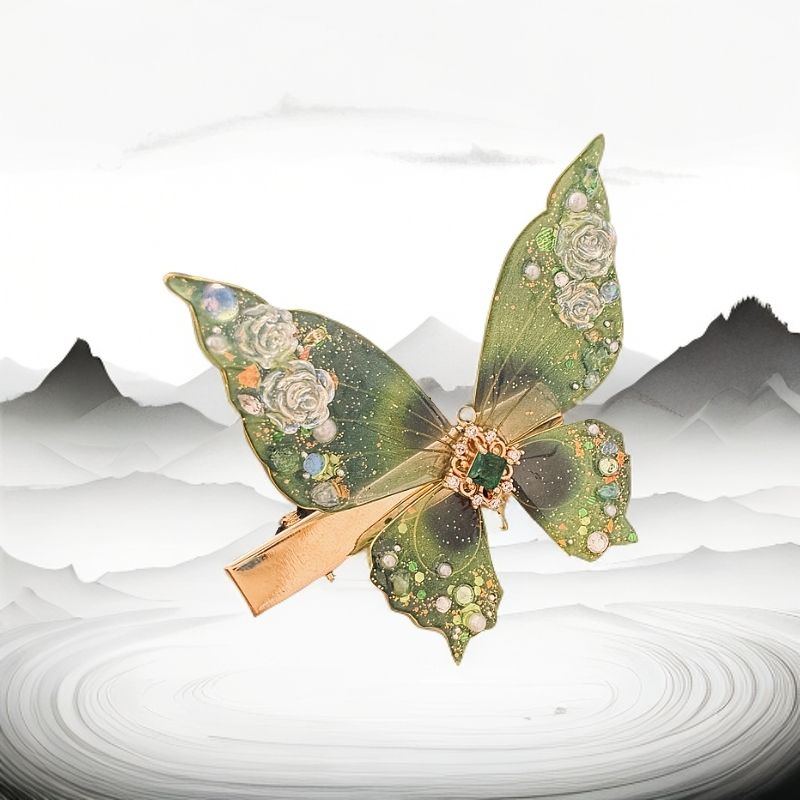 新年发饰手工掐丝蝴蝶发夹边夹仙女古风时尚设计感紫色绿色轻奢