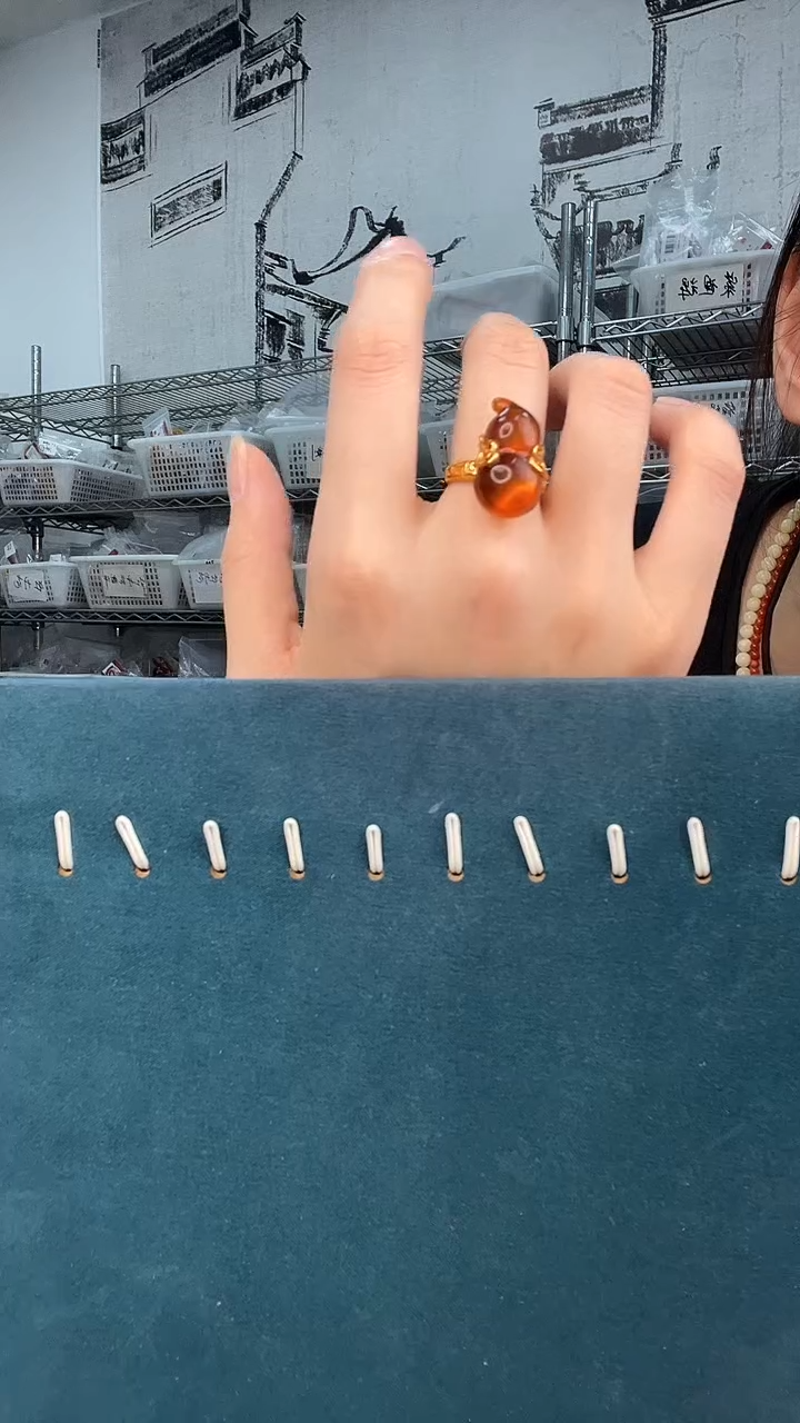 裸石琥珀银S925镶嵌A2934红蓝珀戒指