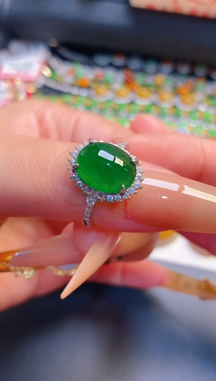 银S925镶嵌戒指翡翠天然