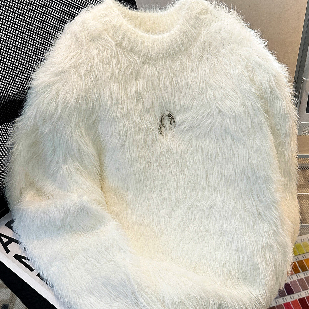 日系复古慵懒风条纹撞色Polo领针织毛衣男女秋冬宽松休