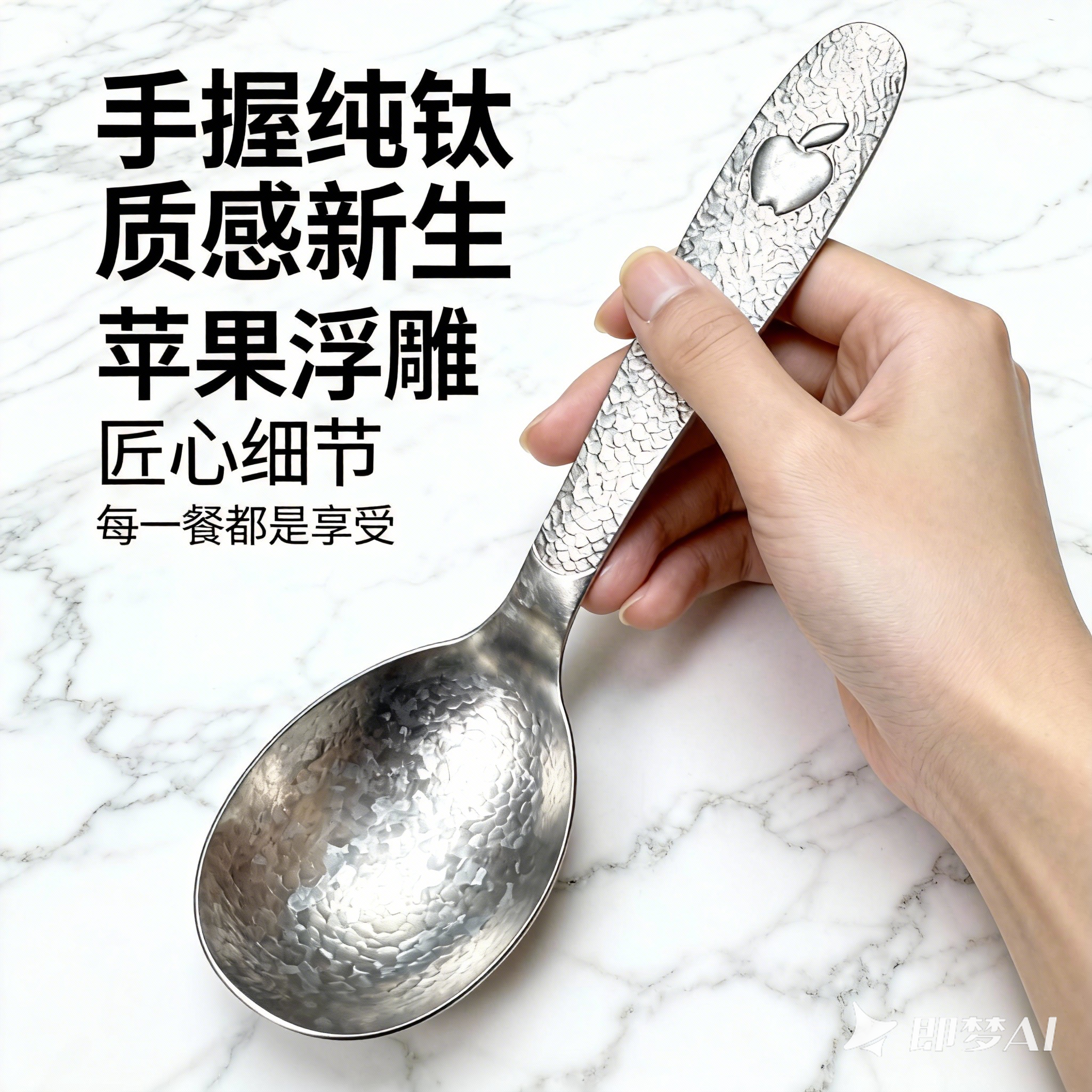 真纯钛汤勺钛勺子食品级纯钛饭勺精美钛冰花勺韩式抑菌纯钛勺