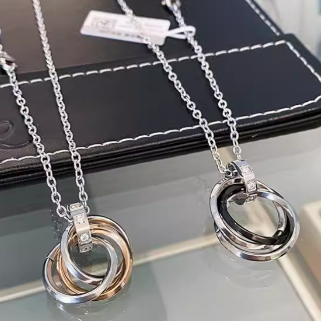 银+黑环   三环拼色项链  N401
