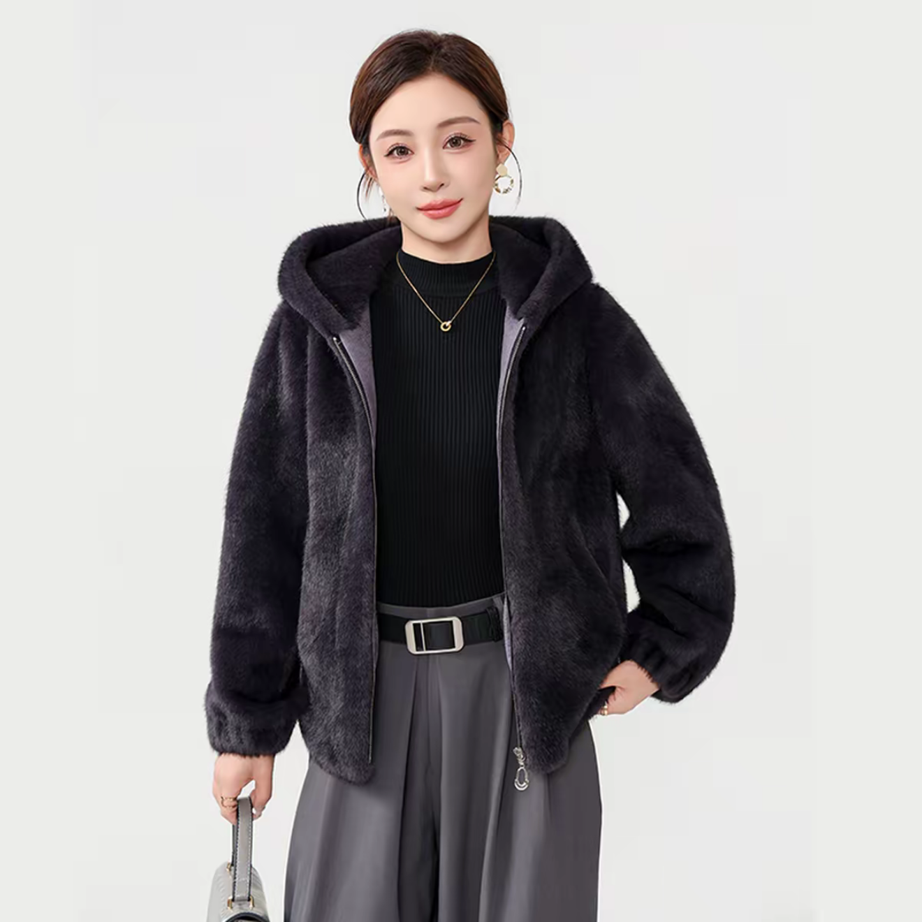 连帽短款女士修身显瘦秋冬季时尚妈妈装新款外套