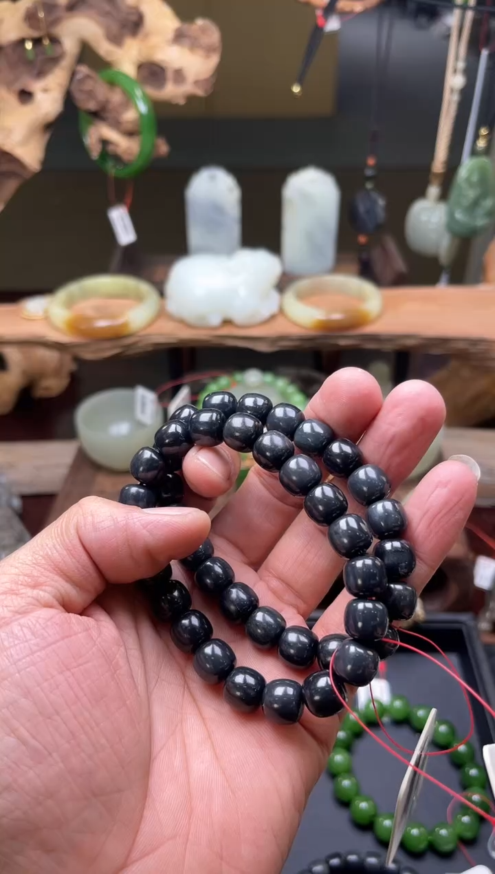 【闪购商品】和田玉手串未镶嵌卡10+毛毛矿黑武士老型 多样性发一