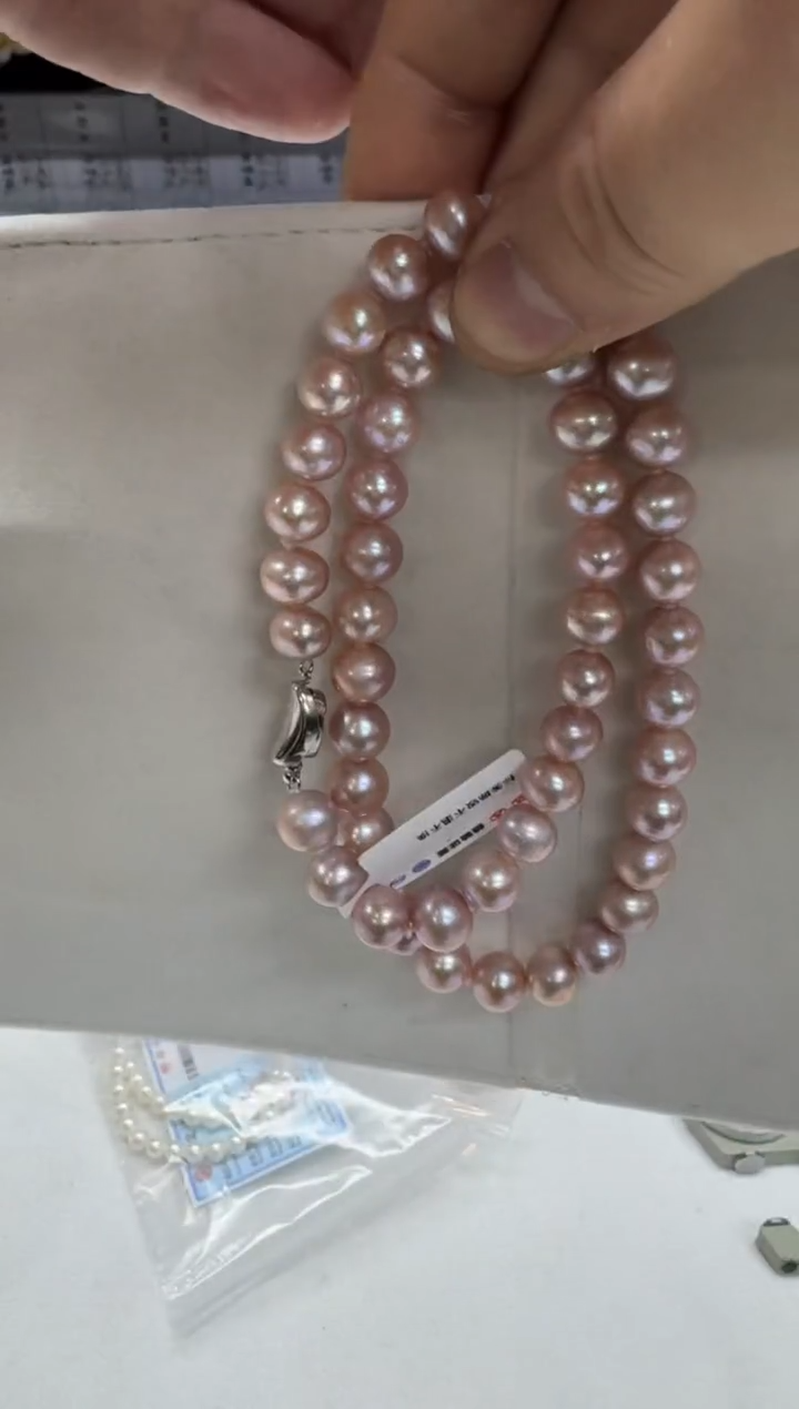 【闪购商品】淡水珍珠项链银S925镶嵌紫 9-10mm