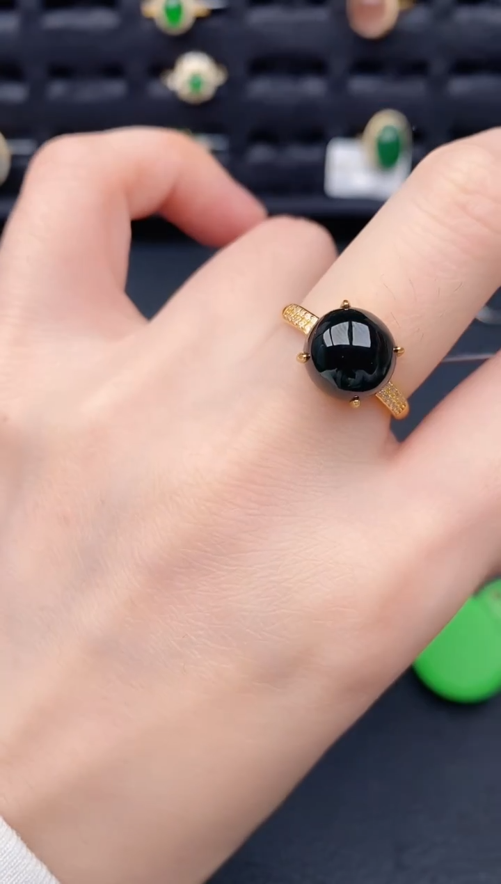 银S925镶嵌戒指翡翠天然a货翡翠240