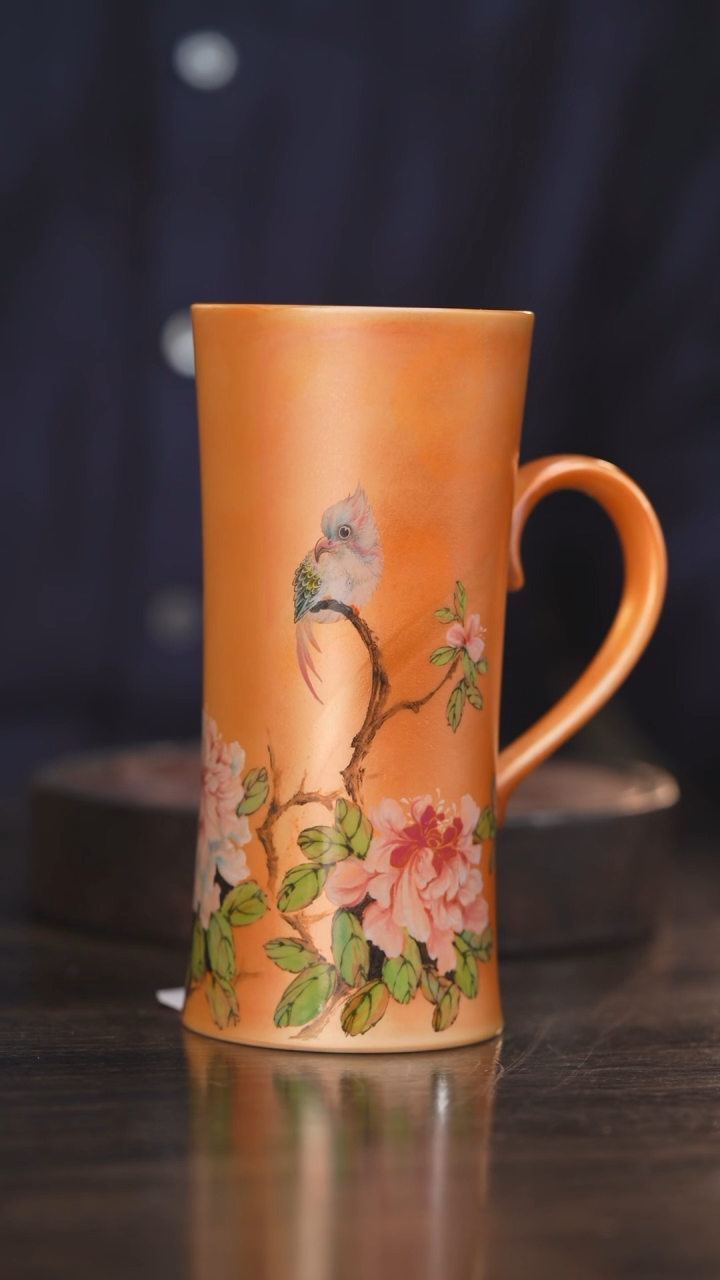 【闪购商品】杯39柴房陶瓷丨金红花鸟小蛮腰