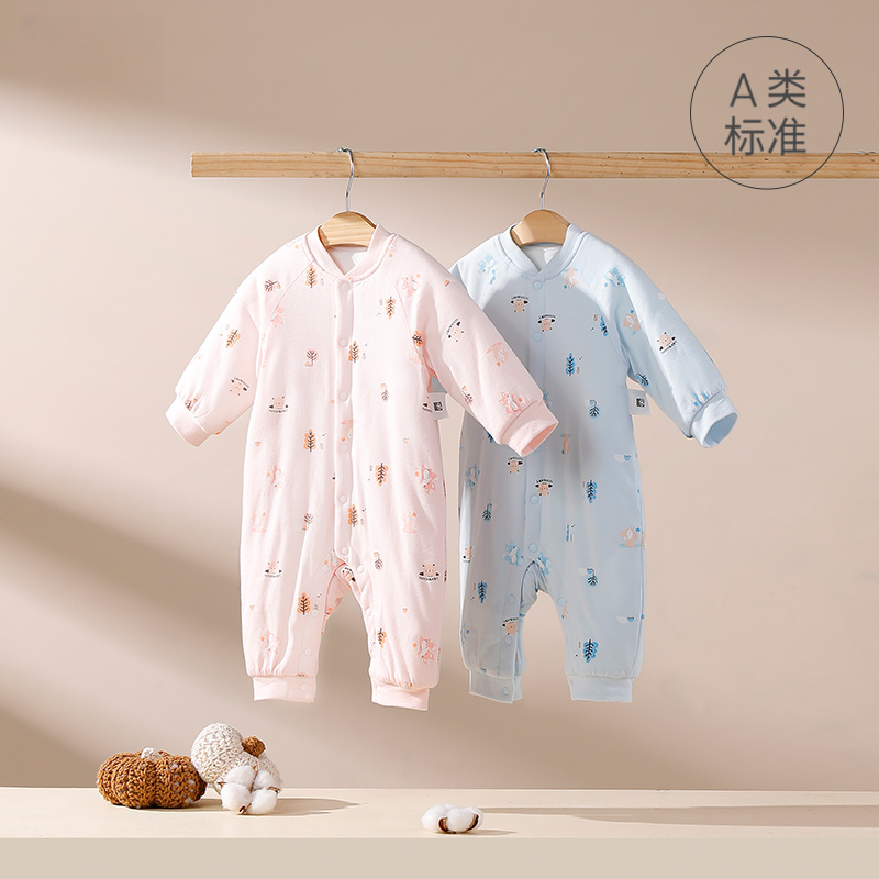 孩子家棉服冬季婴儿长袖连体衣加厚保暖夹棉连体衣爬服连身衣