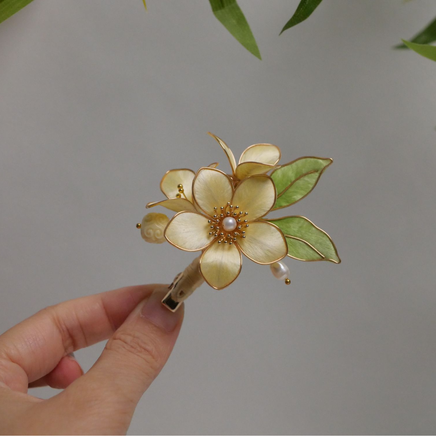 芊迁-掐丝绒花发簪手工簪子百搭日常古典百搭复古国风简约超仙