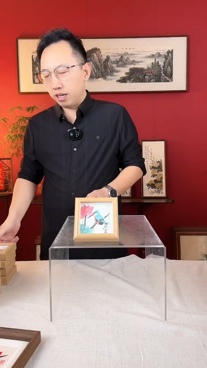 【闪购商品】国画荷花翠鸟12*12摆台手绘