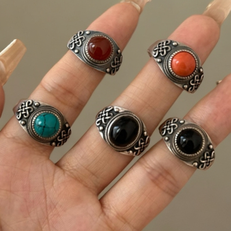 925银银制品 民族风红色系戒指