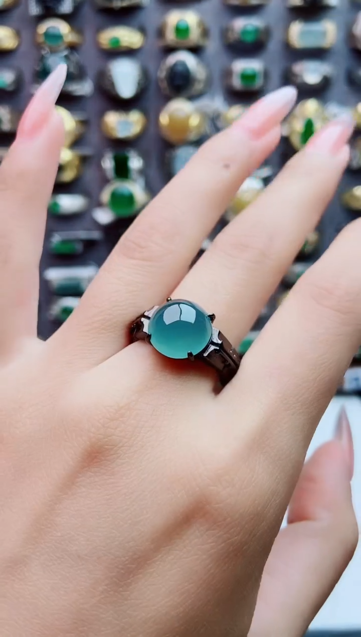 银S925镶嵌戒指翡翠天然翡翠男戒