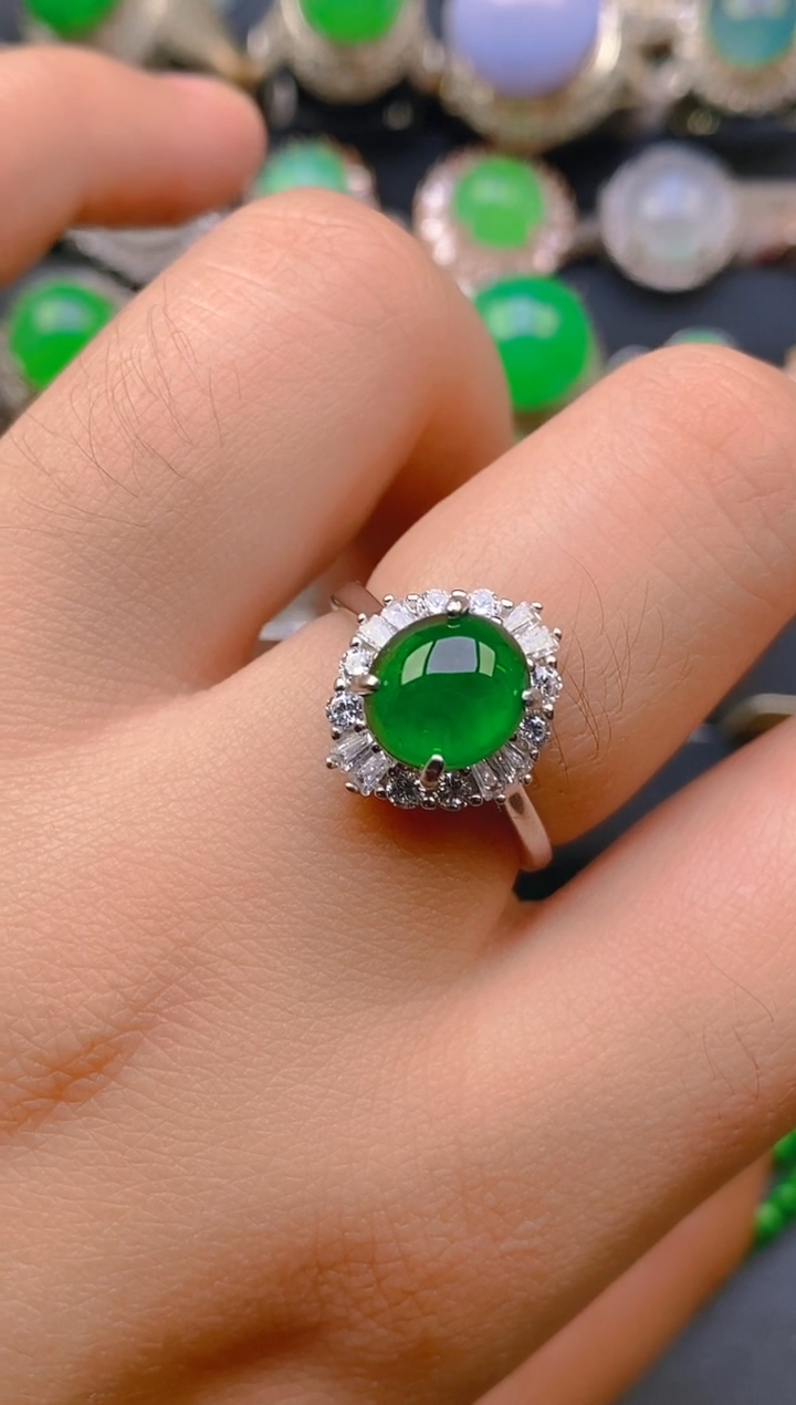 【闪购商品】翡翠戒指银S925镶嵌天然A货翡翠1