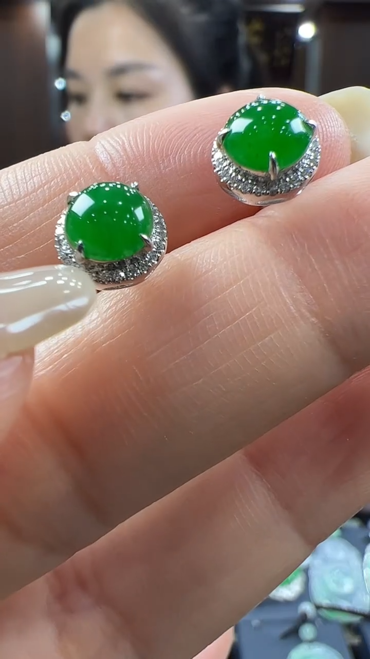 【闪购商品】翡翠耳饰18K金镶嵌耳钉