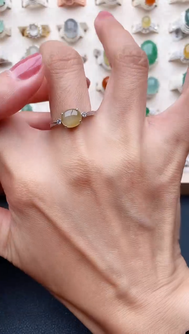 【闪购商品】翡翠戒指银S925镶嵌缅甸天然翡翠333   1-2