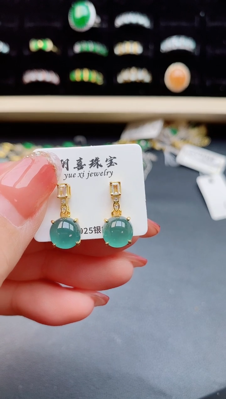 【闪购商品】翡翠耳饰银S925镶嵌12112