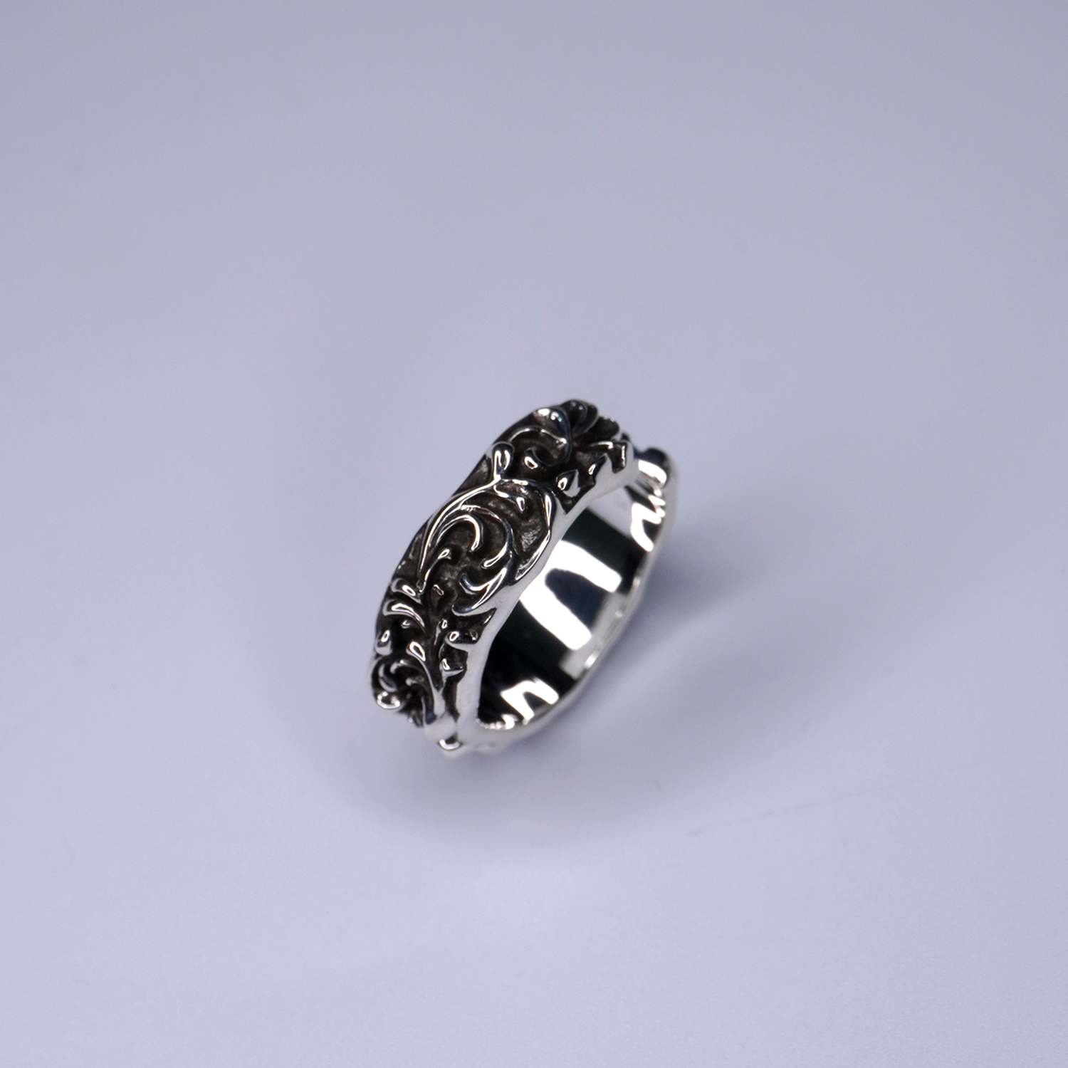 DOUBLE THR33 925银戒指 浮雕唐草戒指 高工艺银戒指男女同款