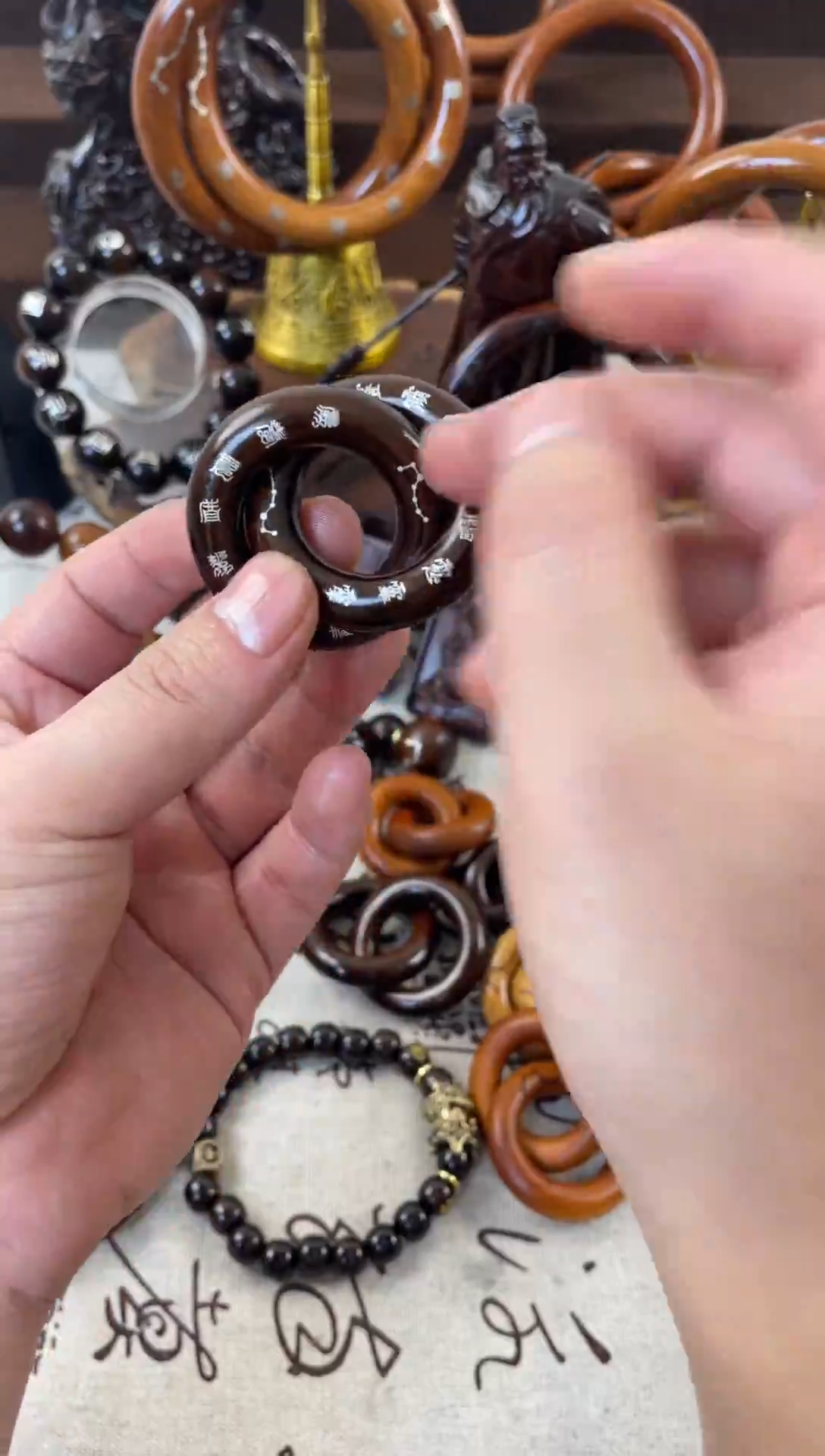 木枣木玉化2.5镶银十字讳字小乾坤圈全品带挂绳