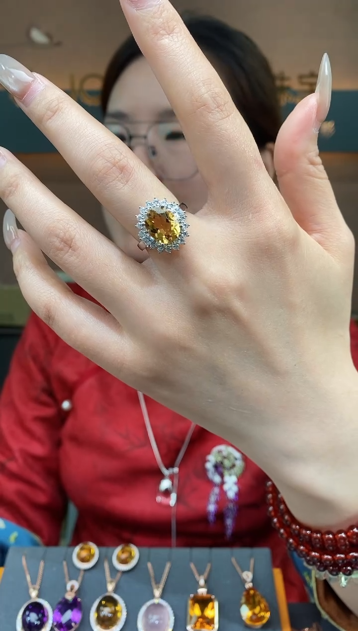 【闪购商品】黄晶戒指银S925镶嵌黄晶戒指 17#