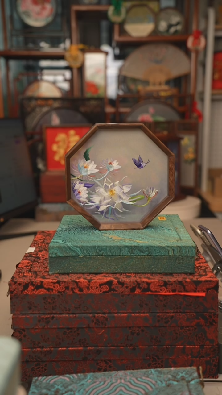 扇子摆件摆台双面绣花
