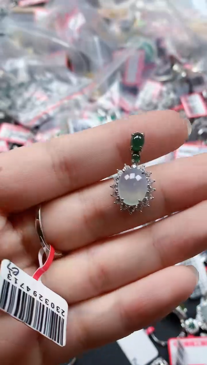 银S925镶嵌戒指翡翠天然A货缅甸翡翠