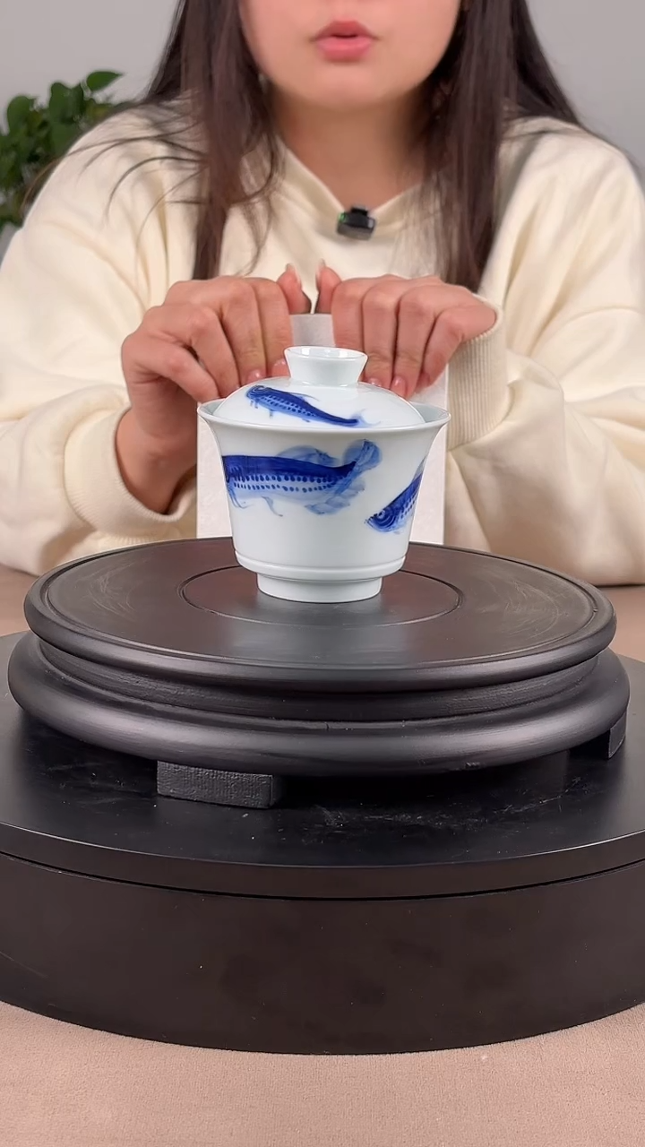 杯子陶瓷何建华青花《鱼》陶瓷单杯