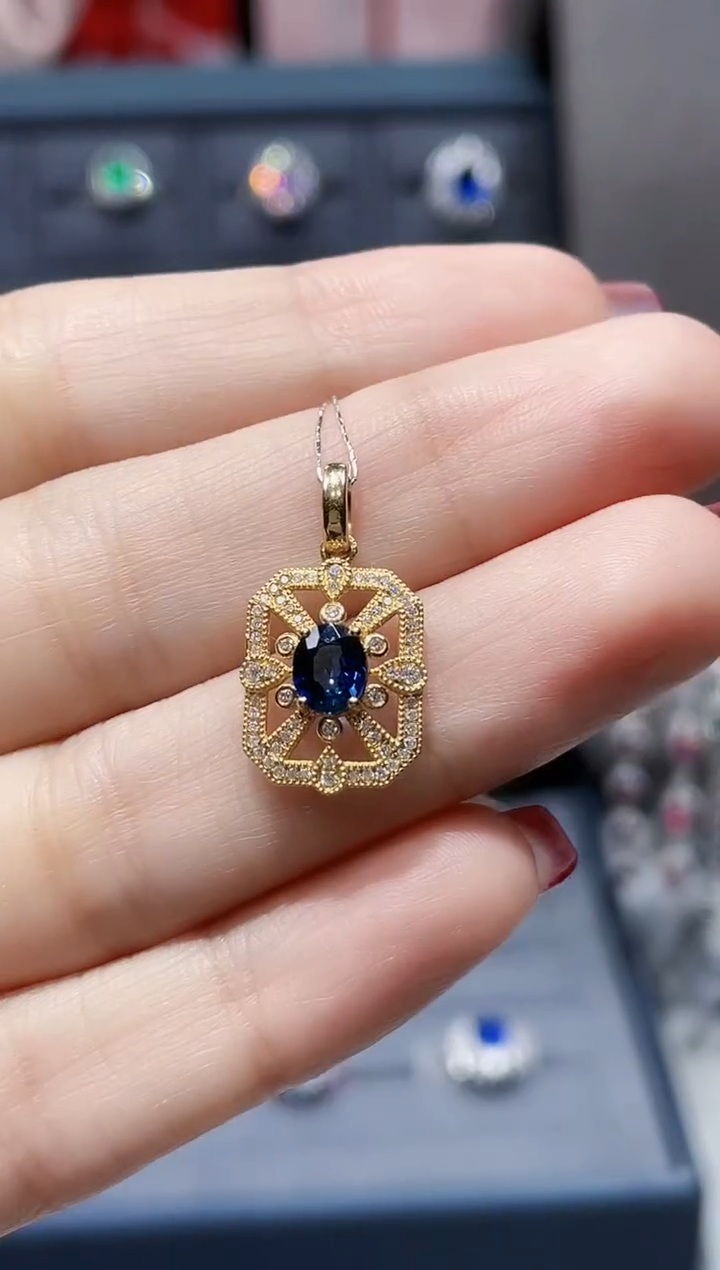 【闪购商品】蓝宝石吊坠(不含链)18K金镶嵌0.70克拉