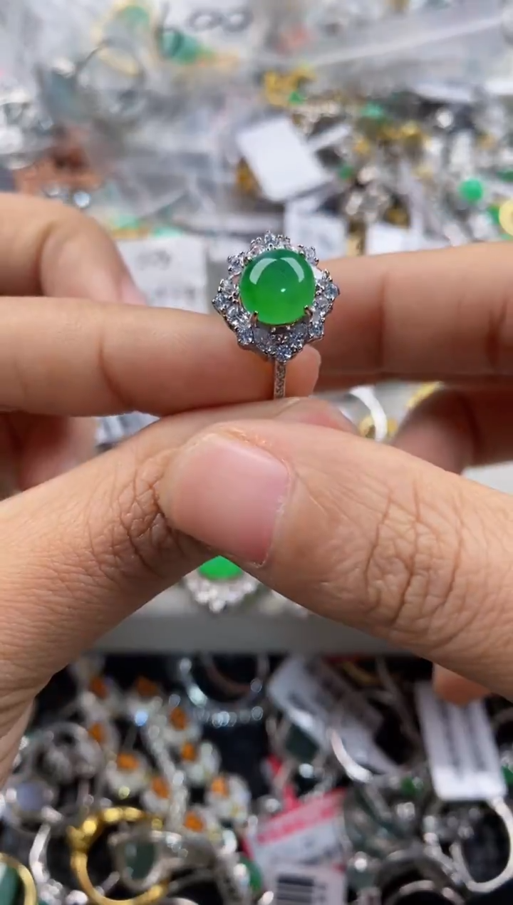 银S925镶嵌戒指翡翠888     6