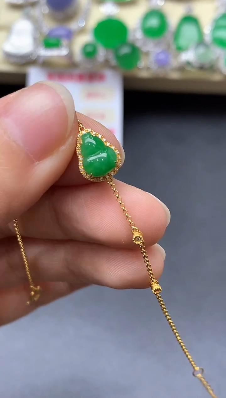 18K金镶嵌手链翡翠384-中国好珍宝