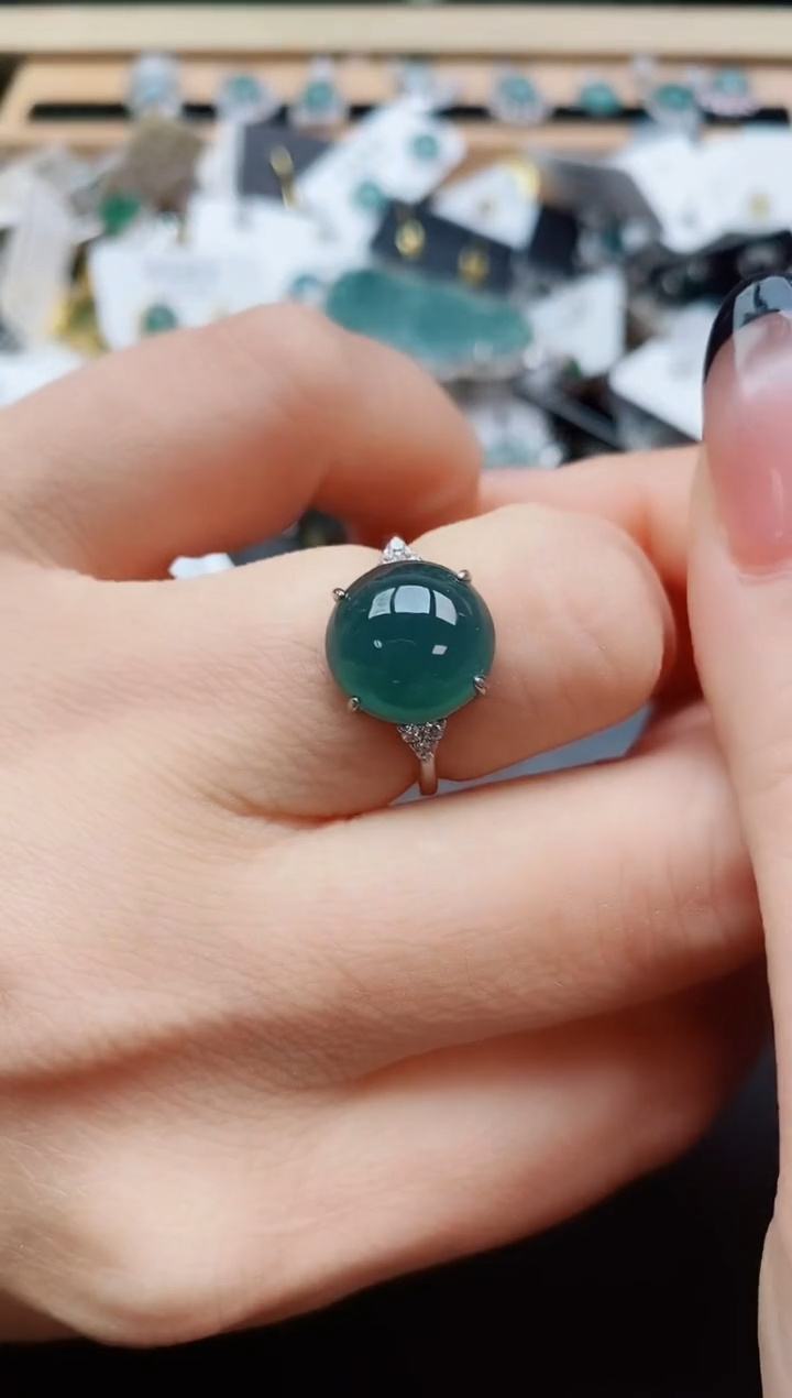 翡翠戒指银S925镶嵌50800
