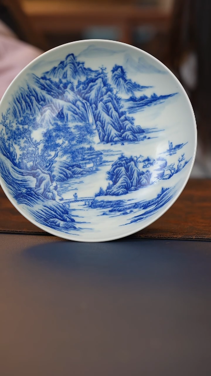 青花山水壶承 青花山水壶承