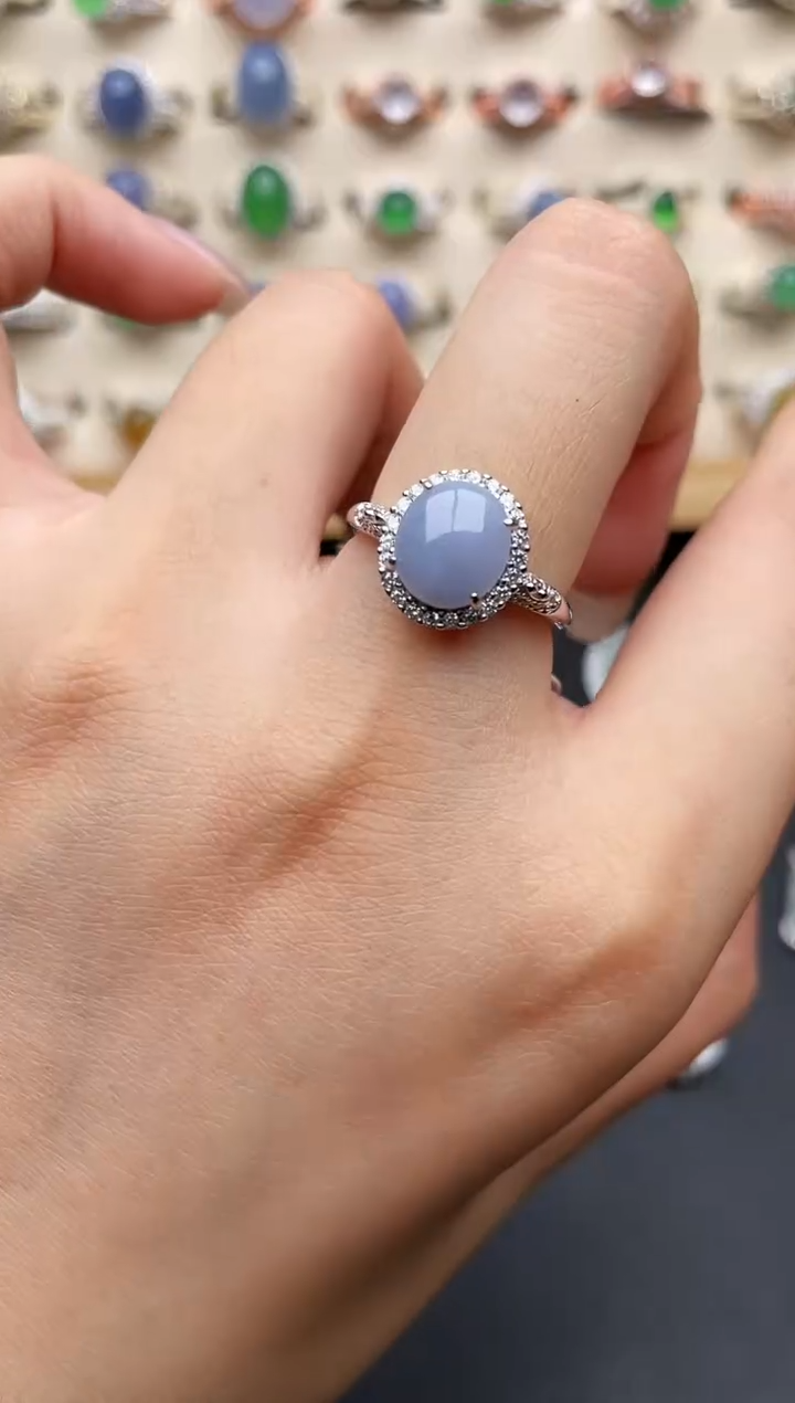 翡翠戒指银S925镶嵌一物一证一礼盒