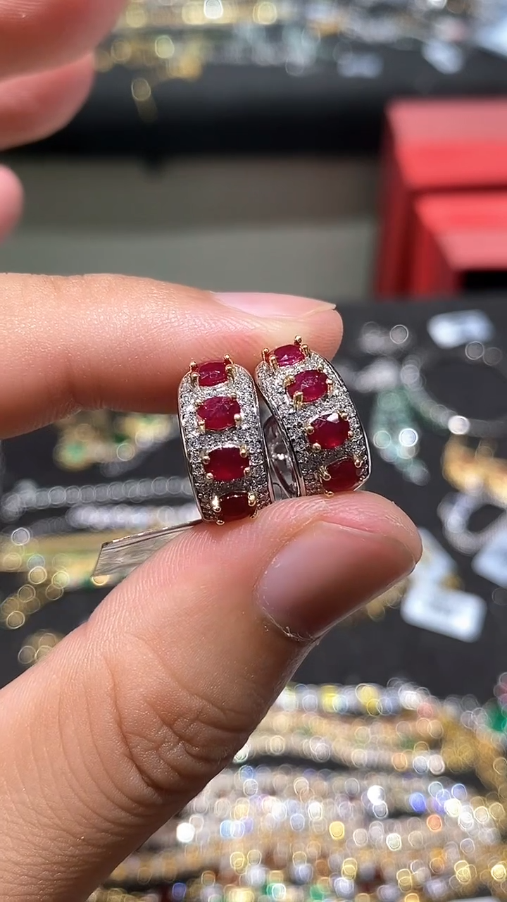 耳饰银S925镶嵌红宝石耳饰