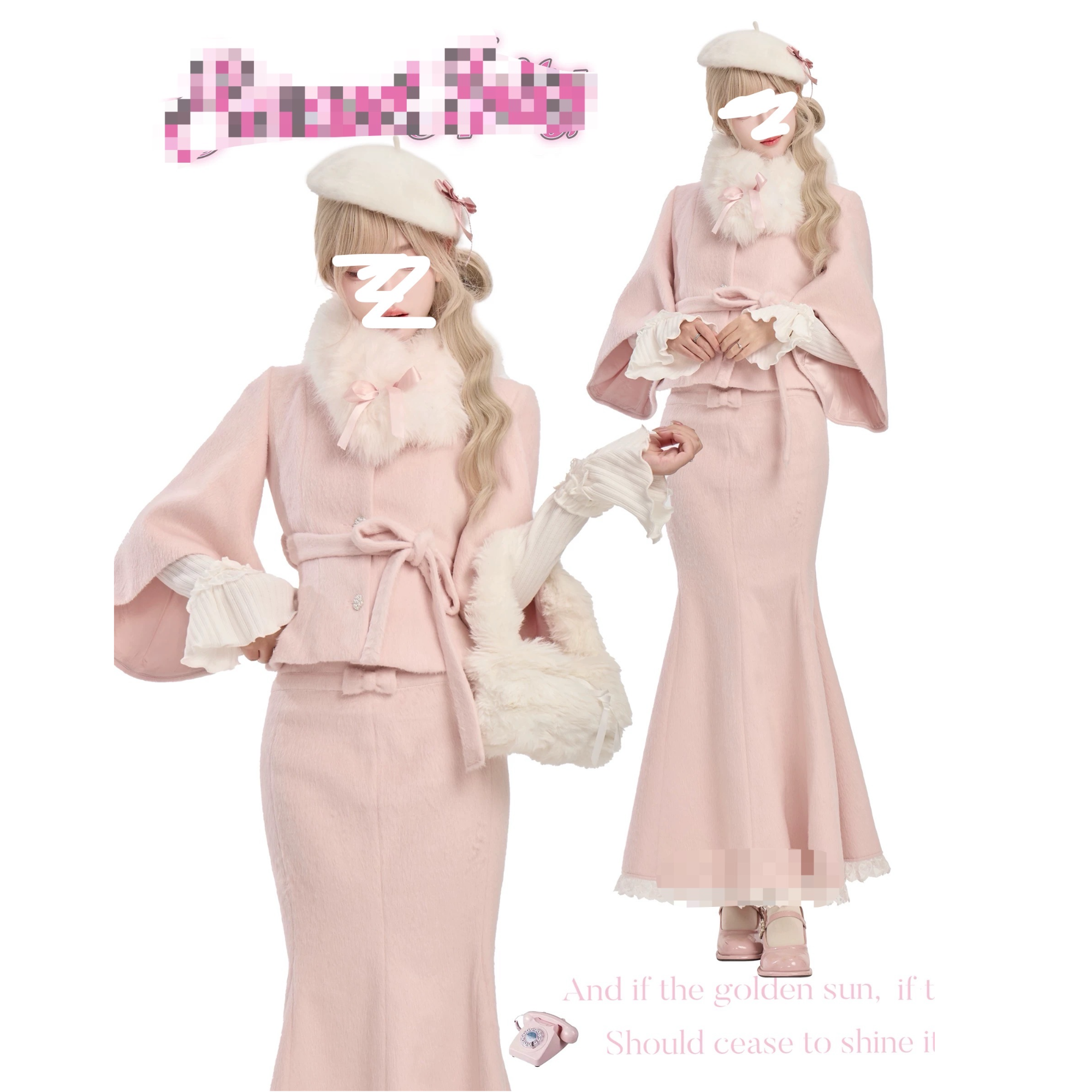 【千金系】绒雪恋曲冬季毛呢短外套+鱼尾裙套装