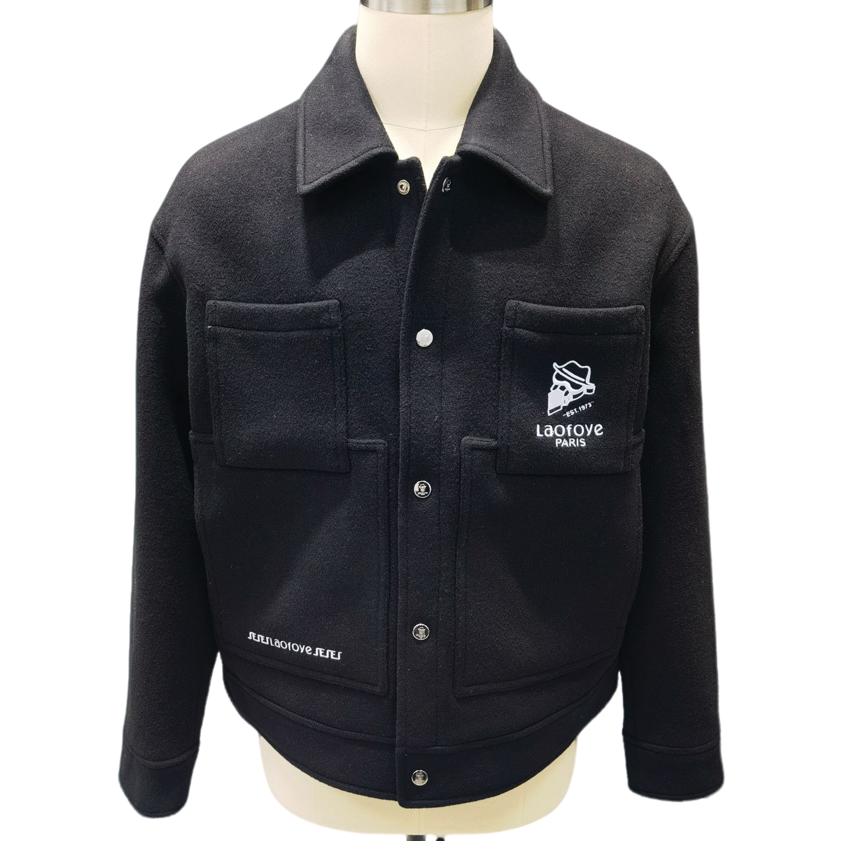 laofoye法国老佛爷轻奢欧品秋冬男装刺绣经典单排扣绵羊毛呢夹克