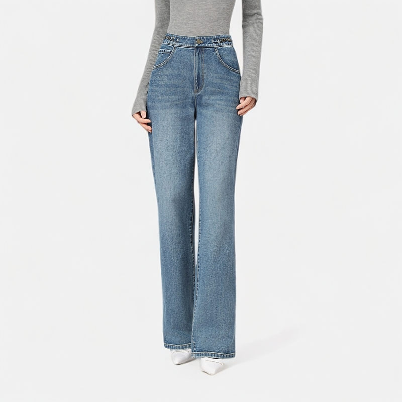 AMASS/阿玛施 早春新款时尚复古链条砂直筒设计师牛仔裤510011