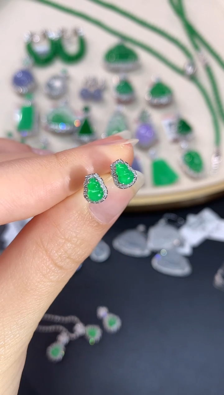 【闪购商品】翡翠耳饰18K金镶嵌A126多样性发一件|2980