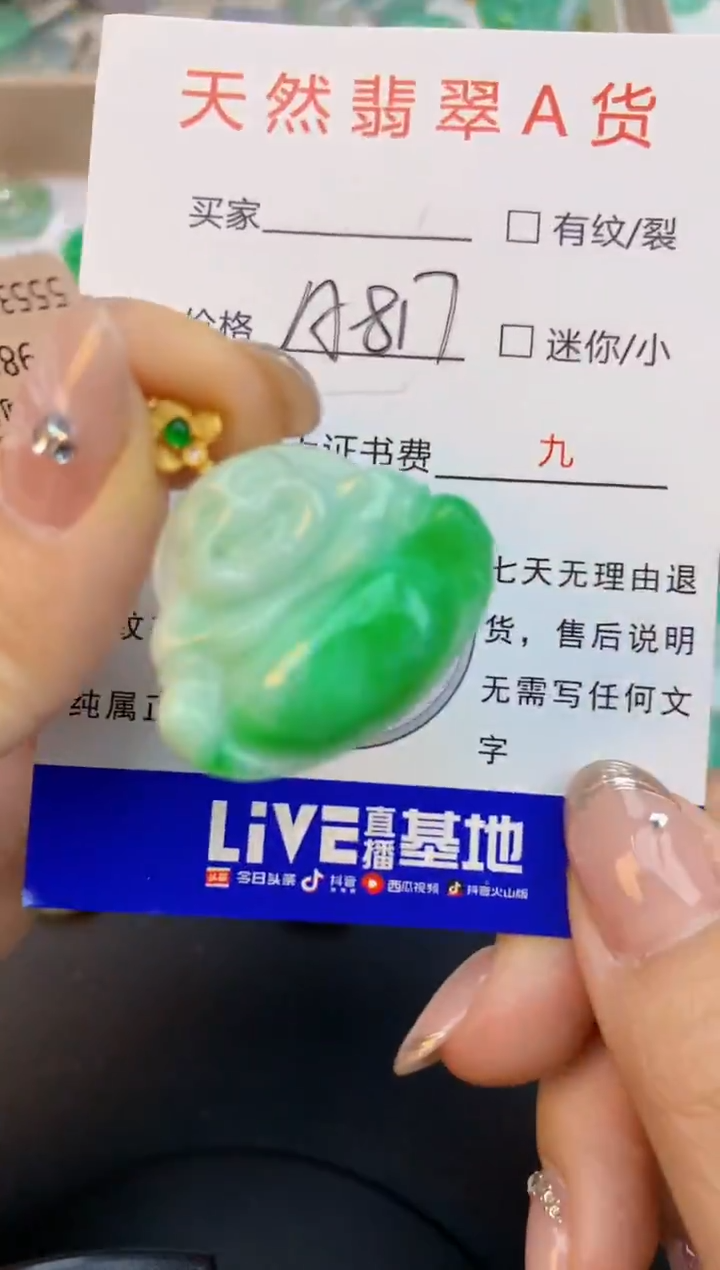 颈饰18K金镶嵌翡翠天然缅甸a货翡翠百元以上9元证书费自理