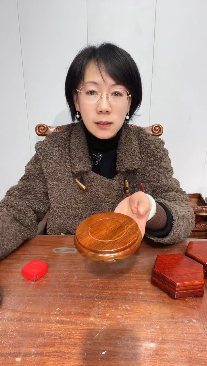 木老花圆形小盘几两个11*12*2.6